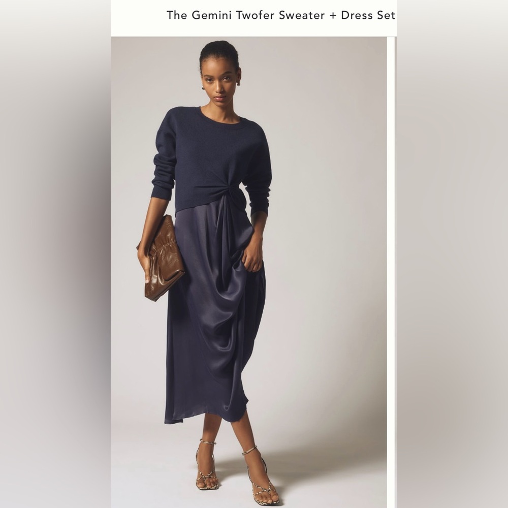Anthropologie The Gemini Twofer sweater dress set NAVY